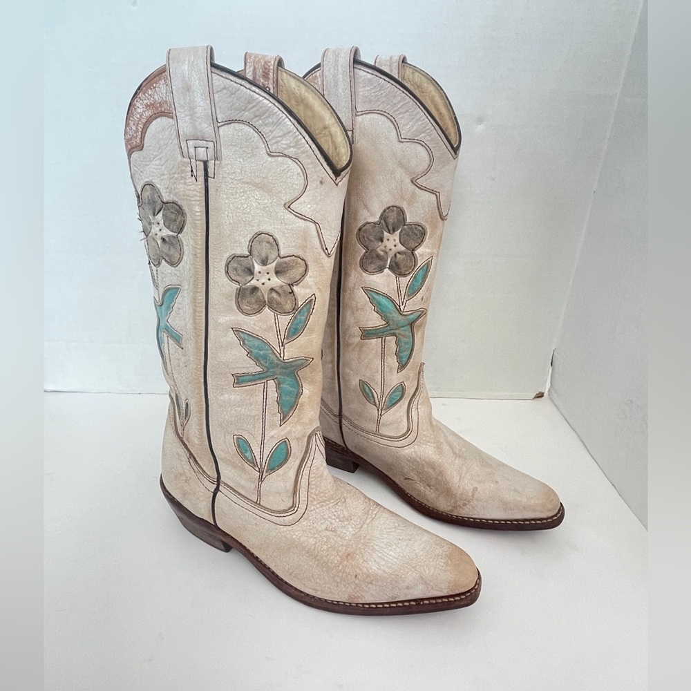 Bed Stu Cobbler Series Floral Birds Western Valencia Cowboy Boots 7.5 Boho